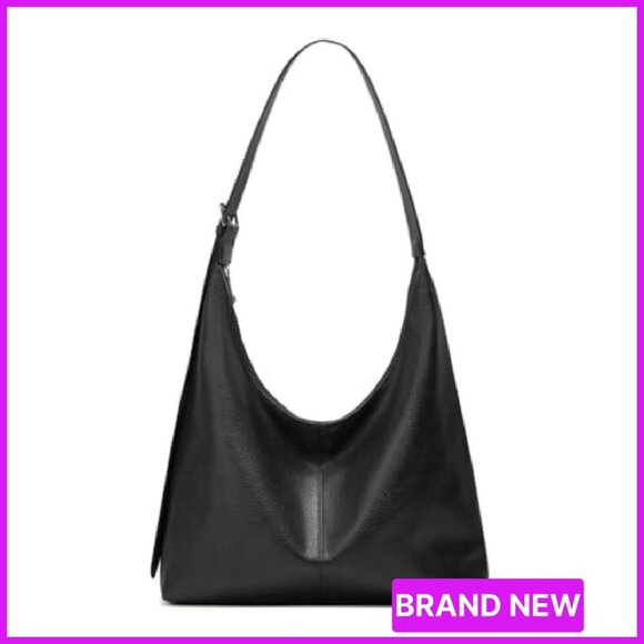 Large Vegan Leather Hobo Bag Slouchy Tote Minimal Chic Travel Shoulder - Picture 2 of 7